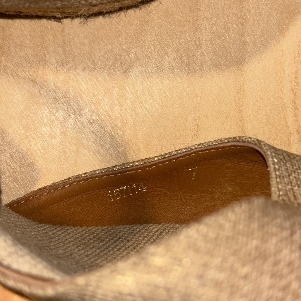 Tory Burch Natanya Espadrille Wedges Women Sz 7 Beige Linen Cork Sandal Spain - Picture 10 of 12